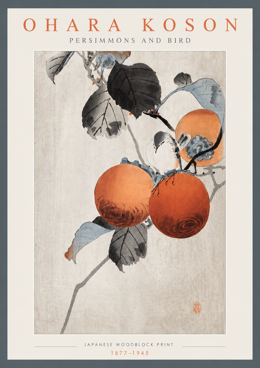 Ohara Koson Persimmons and Bird No4 - Poster
