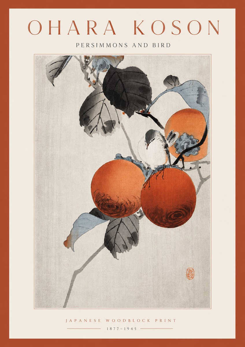 Ohara Koson Persimmons and Bird No6 - Poster