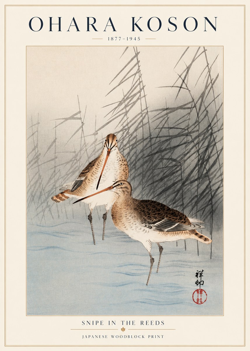 Ohara Koson Snipe in the Reeds No1 - Poster