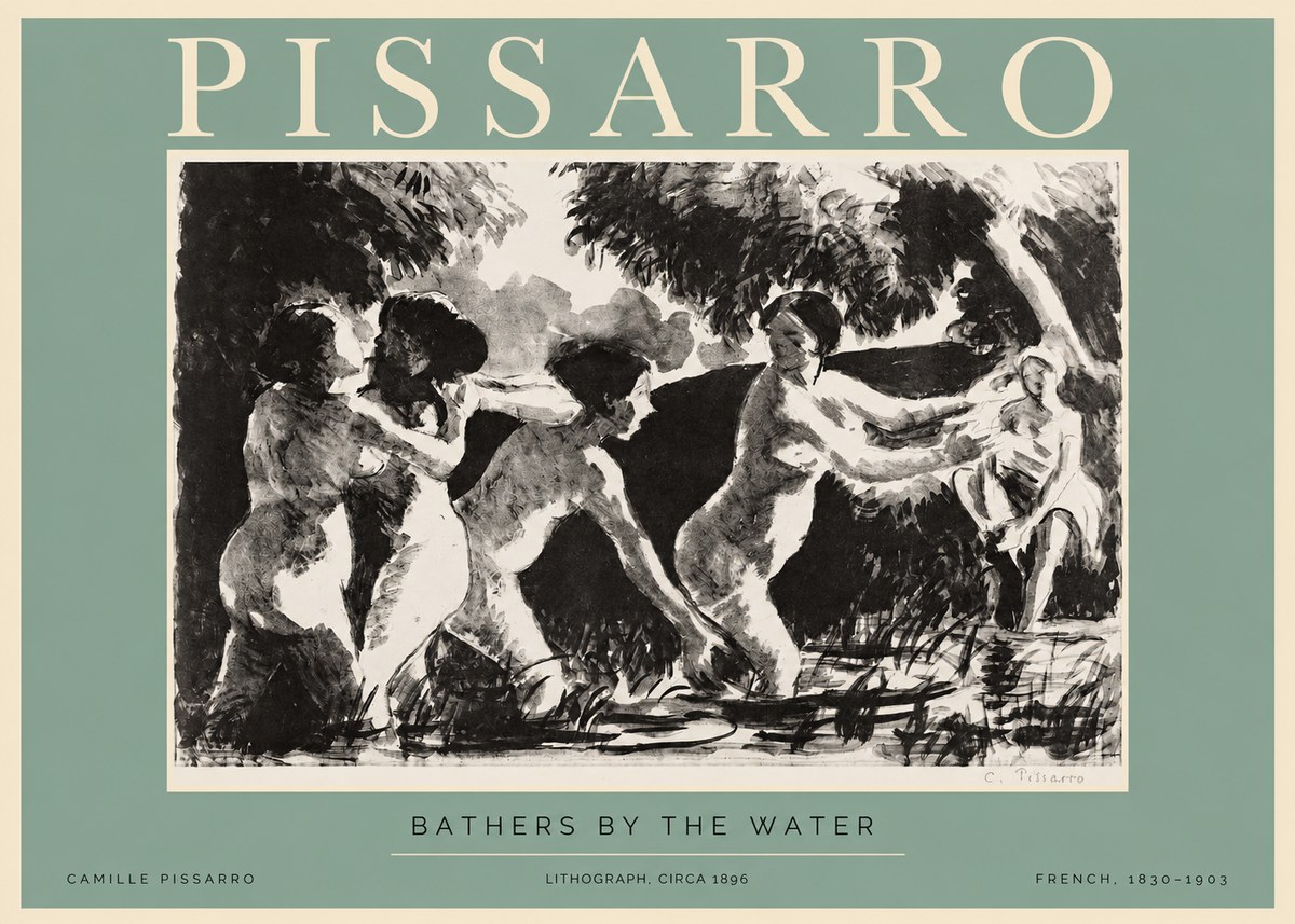 Pissarro Bathers by the Water No2 - Poster