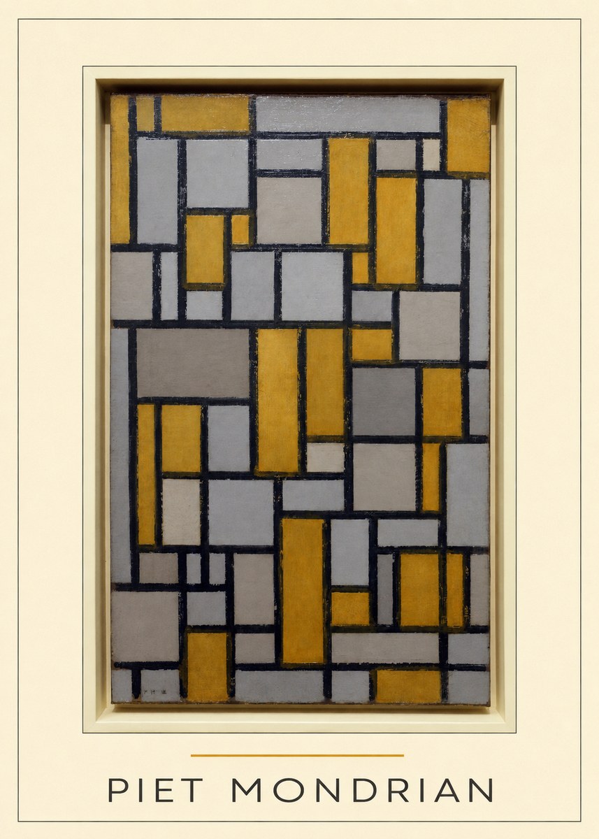 Piet Mondrian Composition in Grey and Yellow No4 - Poster