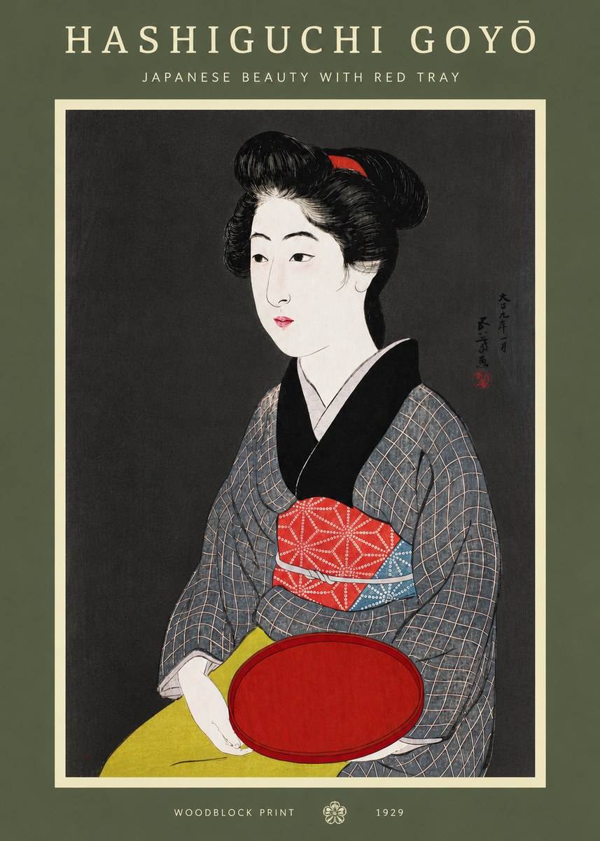 Hashiguchi Goyō Japanese Beauty with Red Tray No3 - Poster