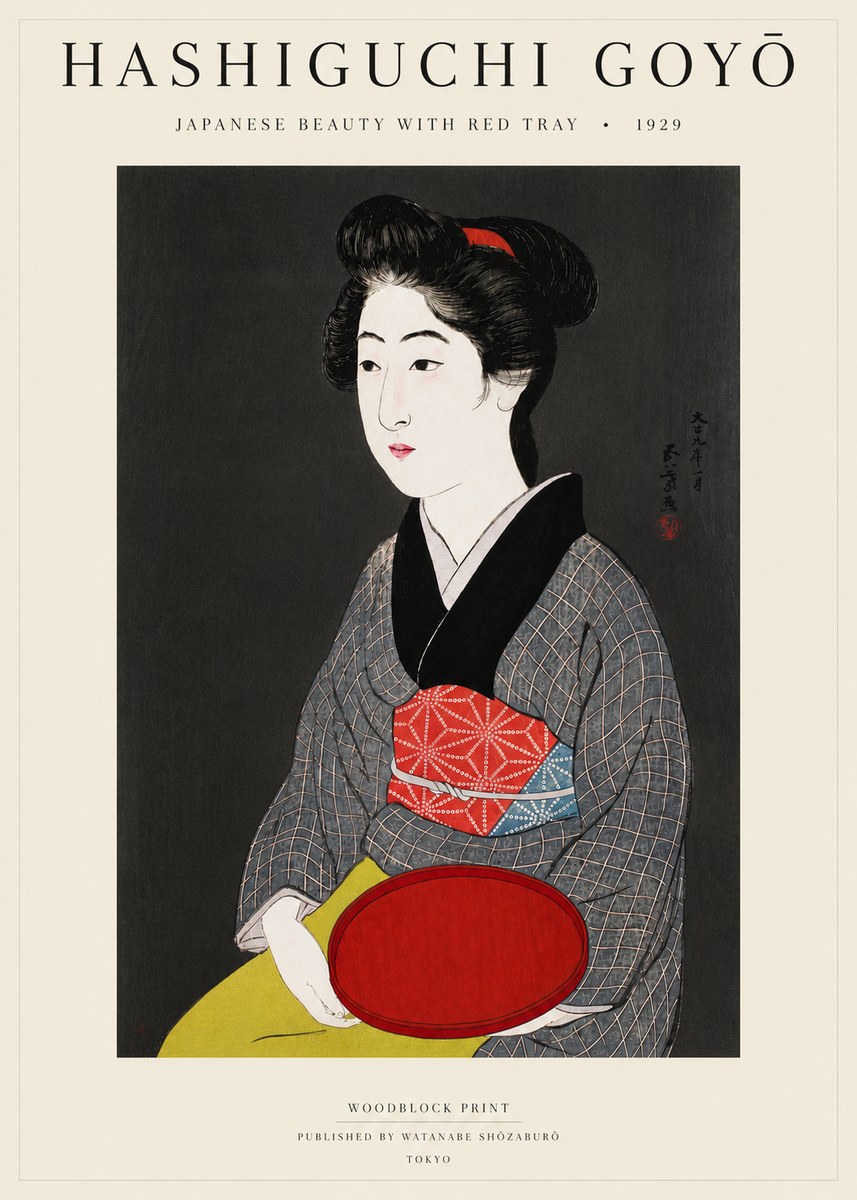 Hashiguchi Goyō Japanese Beauty with Red Tray No4 - Poster