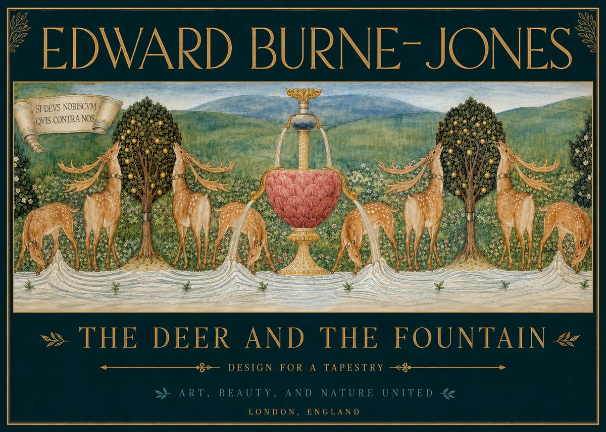 Edward Burne-Jones The Deer and the Fountain No3 - Poster