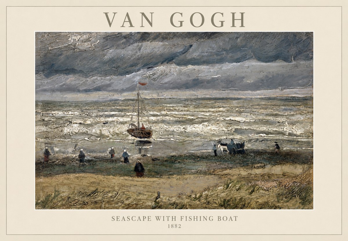 Van Gogh Seascape with Fishing Boat No1 - Poster