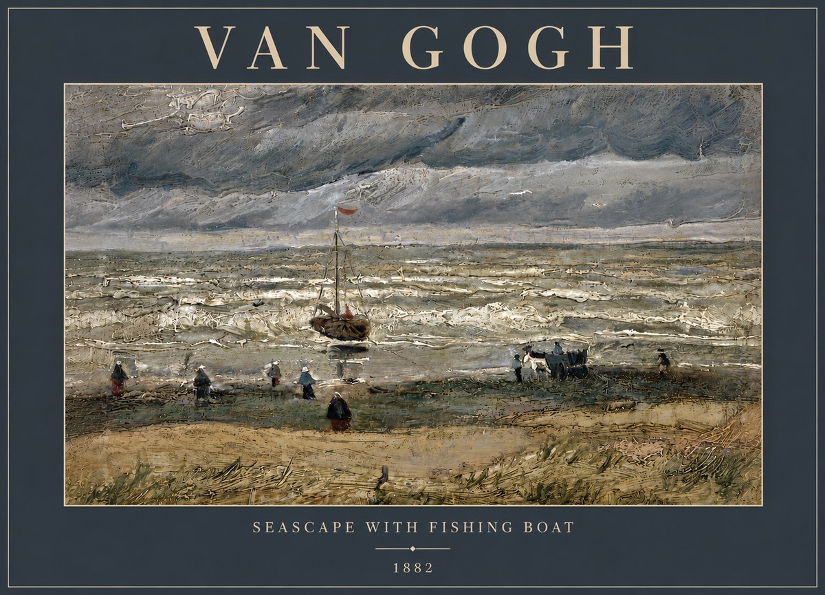 Van Gogh Seascape with Fishing Boat No5 - Poster