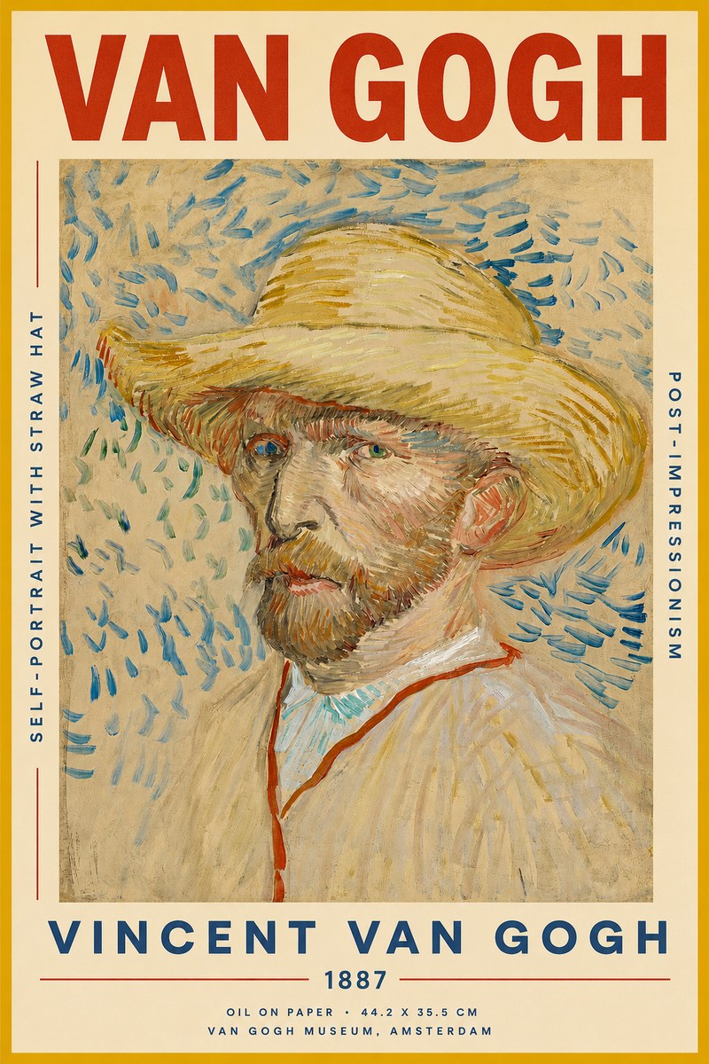 Van Gogh Self-portrait with Straw Hat II No2 - Poster