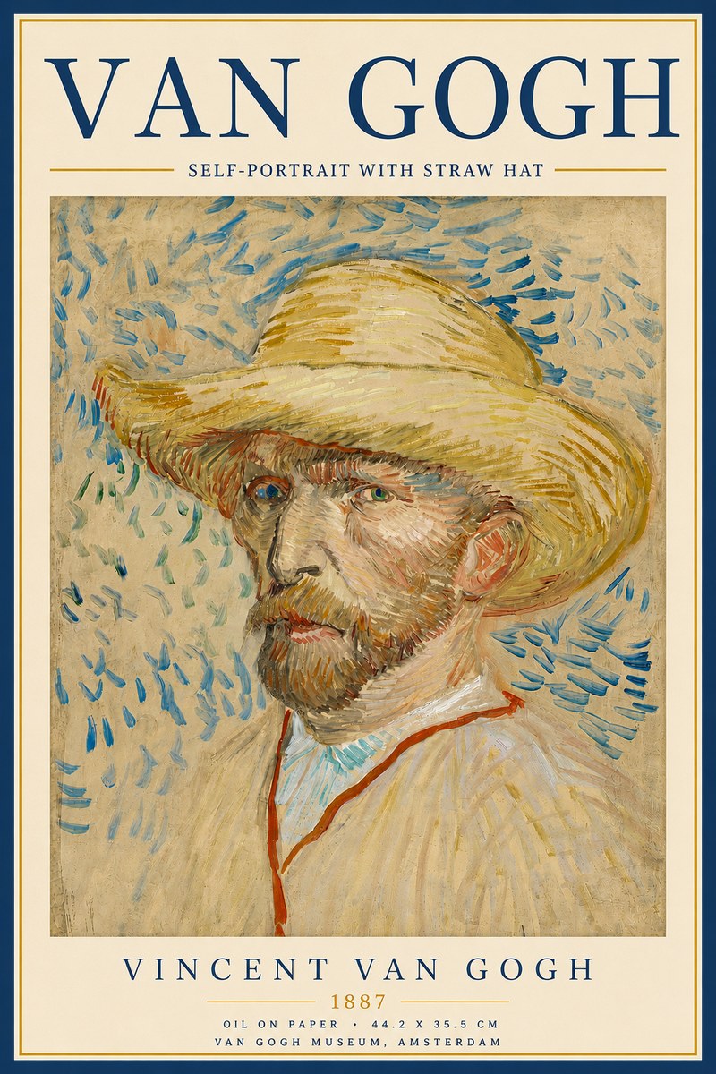Van Gogh Self-portrait with Straw Hat II No5 - Poster