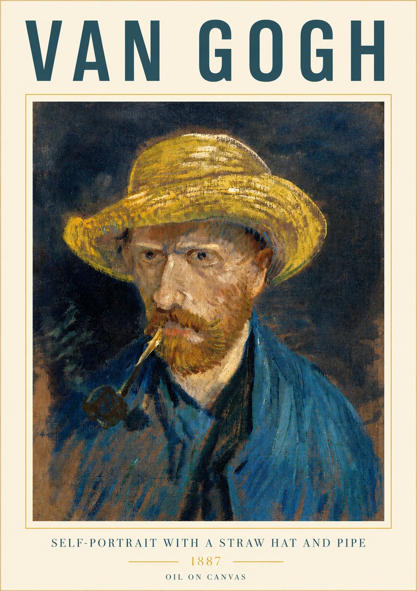 Van Gogh Self-portrait with a Straw Hat and Pipe No3 - Poster