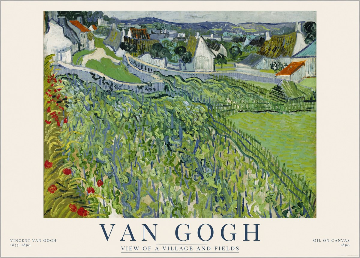 Van Gogh View of a Village and Fields No1 - Poster