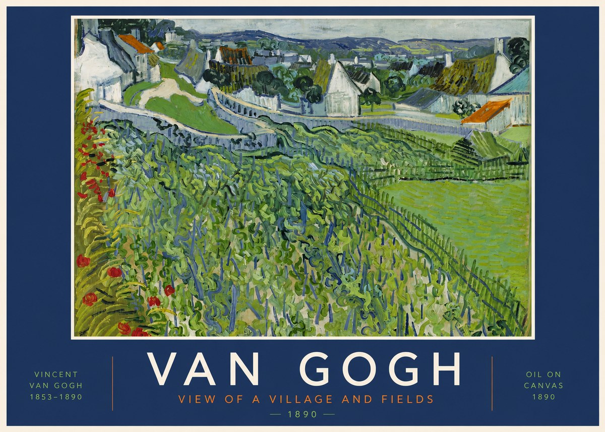 Van Gogh View of a Village and Fields No3 - Poster