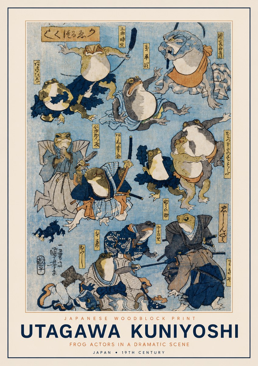 Utagawa Kuniyoshi Frog Actors in a Dramatic Scene No2 - Poster