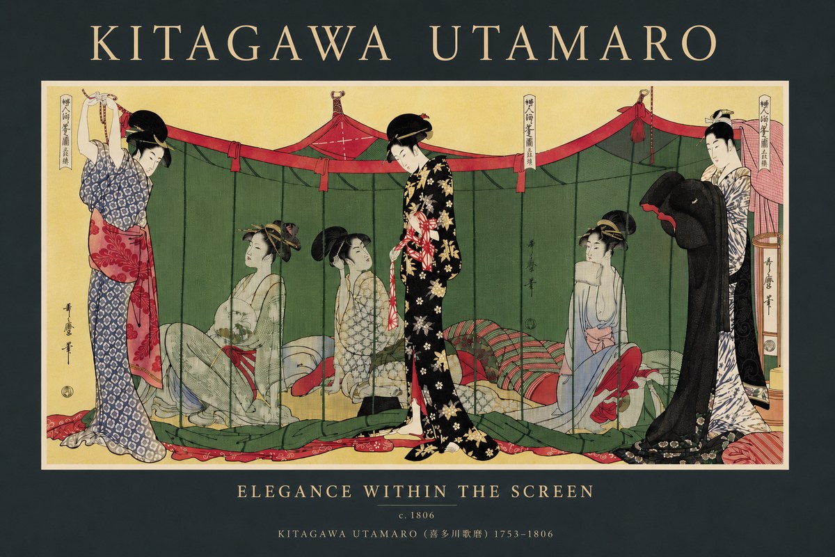Kitagawa Utamaro Elegance Within the Screen No5 - Poster