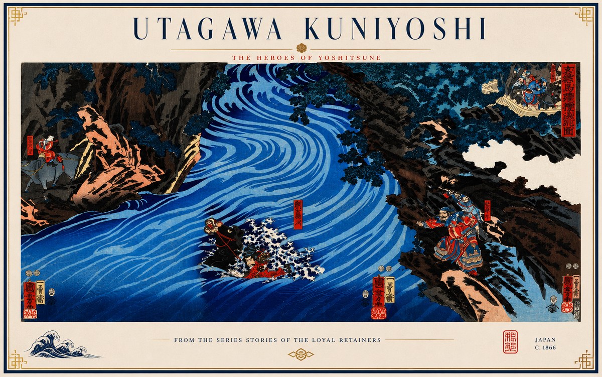 Utagawa Kuniyoshi The Heroes of Yoshitsune No3 - Poster