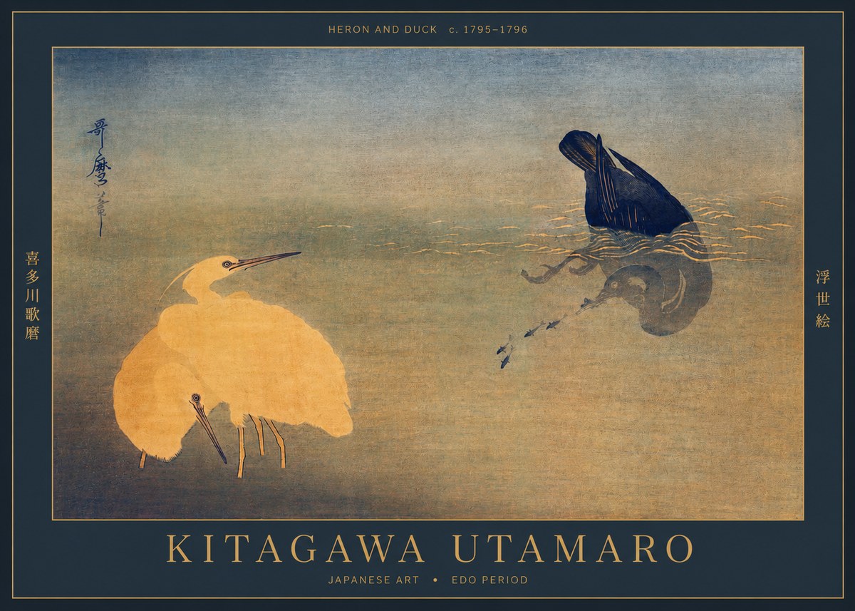 Kitagawa Utamaro Heron and Duck No2 - Poster