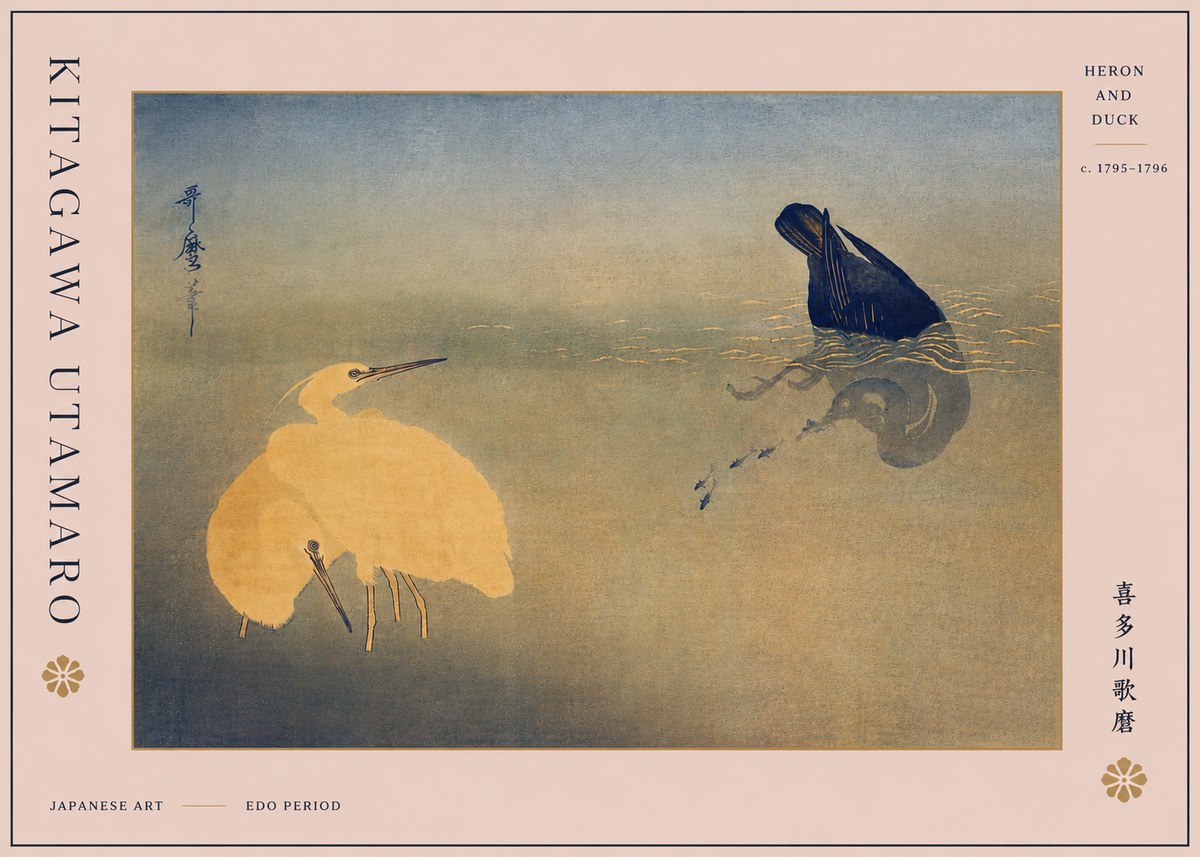 Kitagawa Utamaro Heron and Duck No5 - Poster