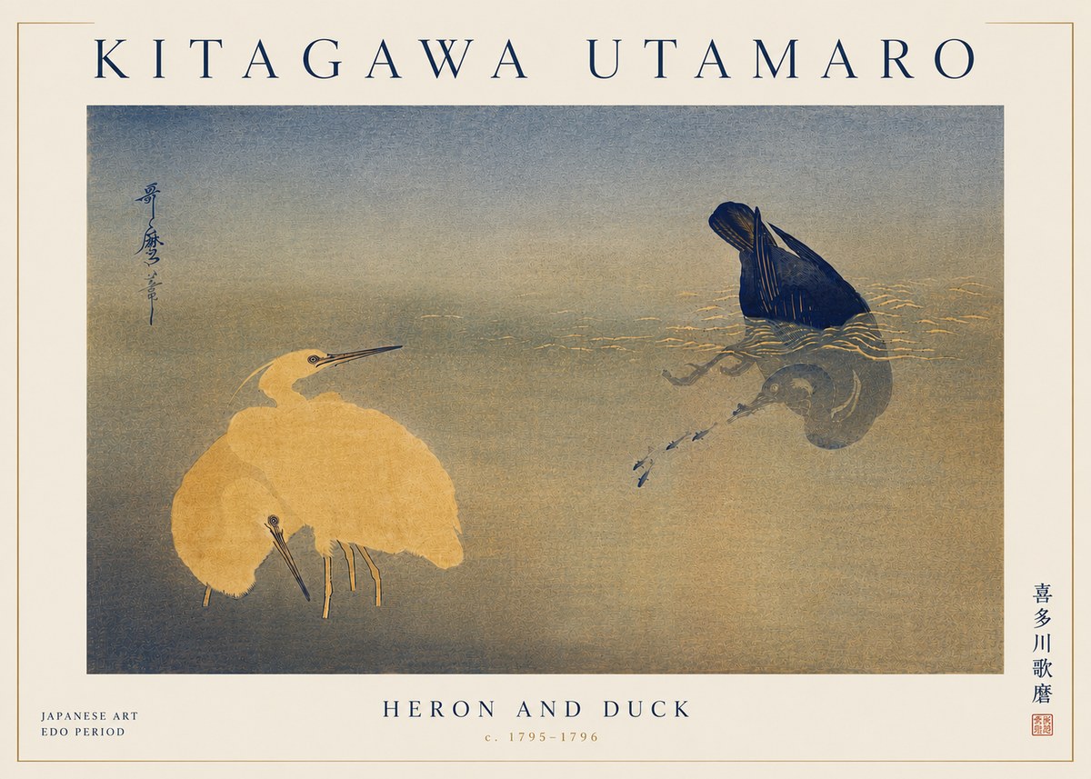 Kitagawa Utamaro Heron and Duck No6 - Poster