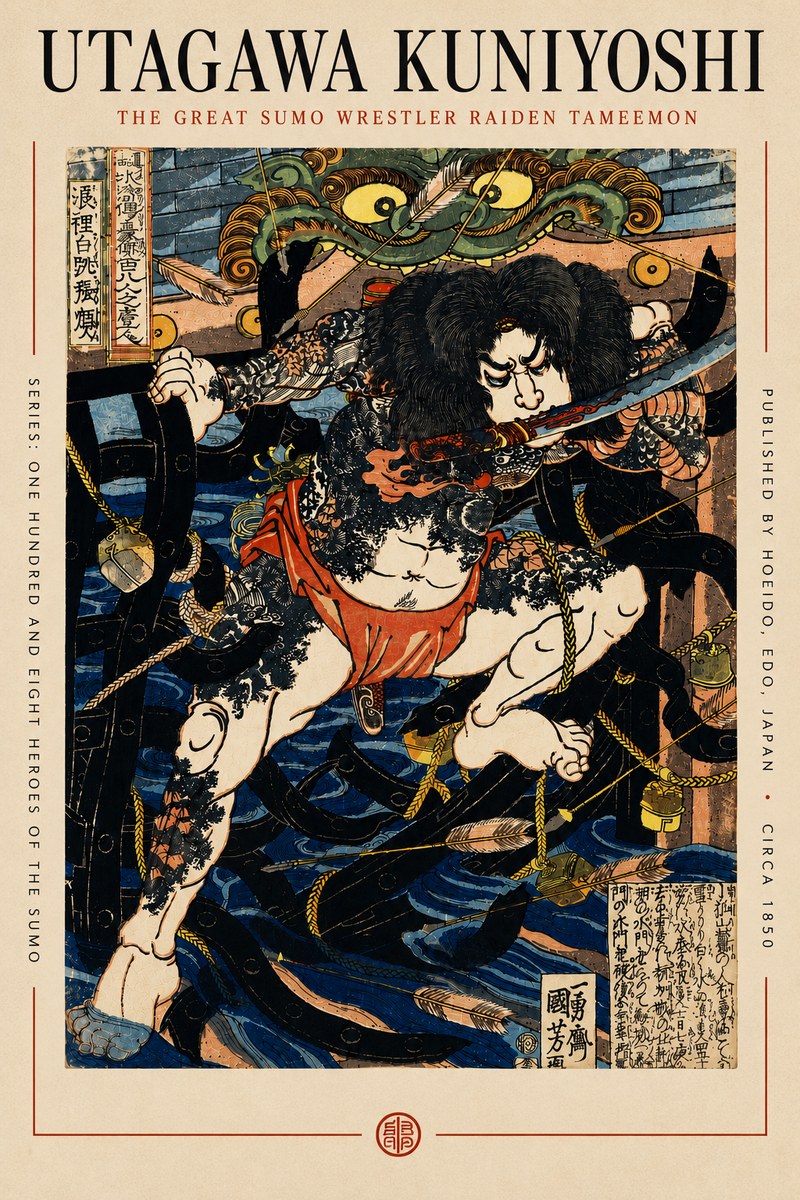 Utagawa Kuniyoshi The Great Sumo Wrestler Raiden Tameemon No6 - Poster