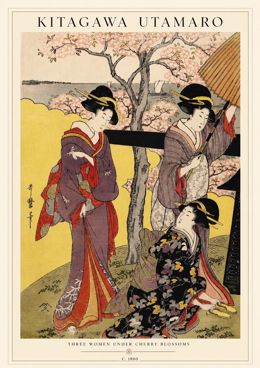 Kitagawa Utamaro Three Women Under Cherry Blossoms No3 - Poster
