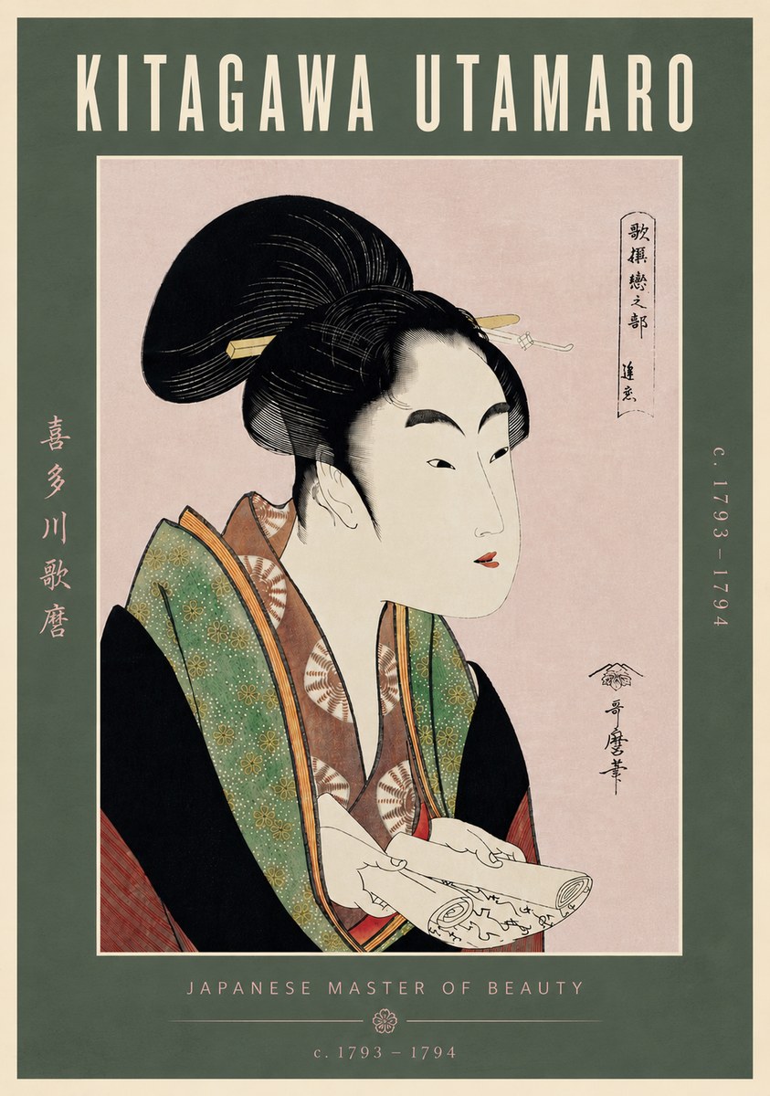 Kitagawa Utamaro Courtesan Reading a Scroll No6 - Poster