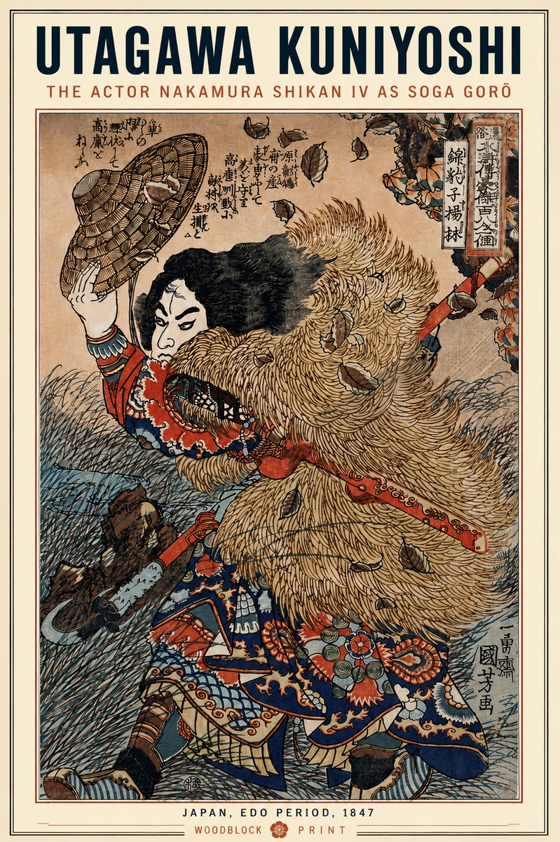 Utagawa Kuniyoshi The Actor Nakamura Shikan Iv as Soga Gorō No5 - Poster