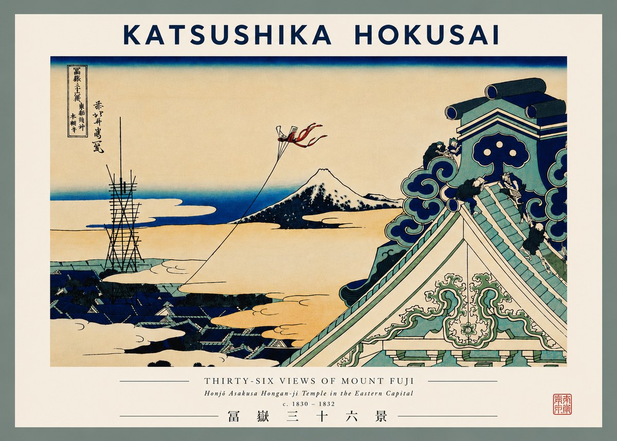 Katsushika Hokusai Honjo Asakusa Hongan-ji Temple in the Eastern Capital No8 - Poster
