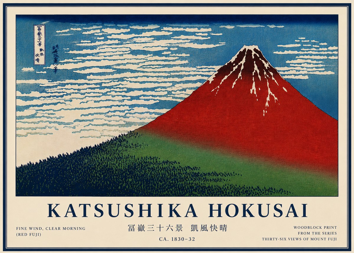 Katsushika Hokusai Fine Wind, Clear Morning (Red Fuji) I No6 - Poster