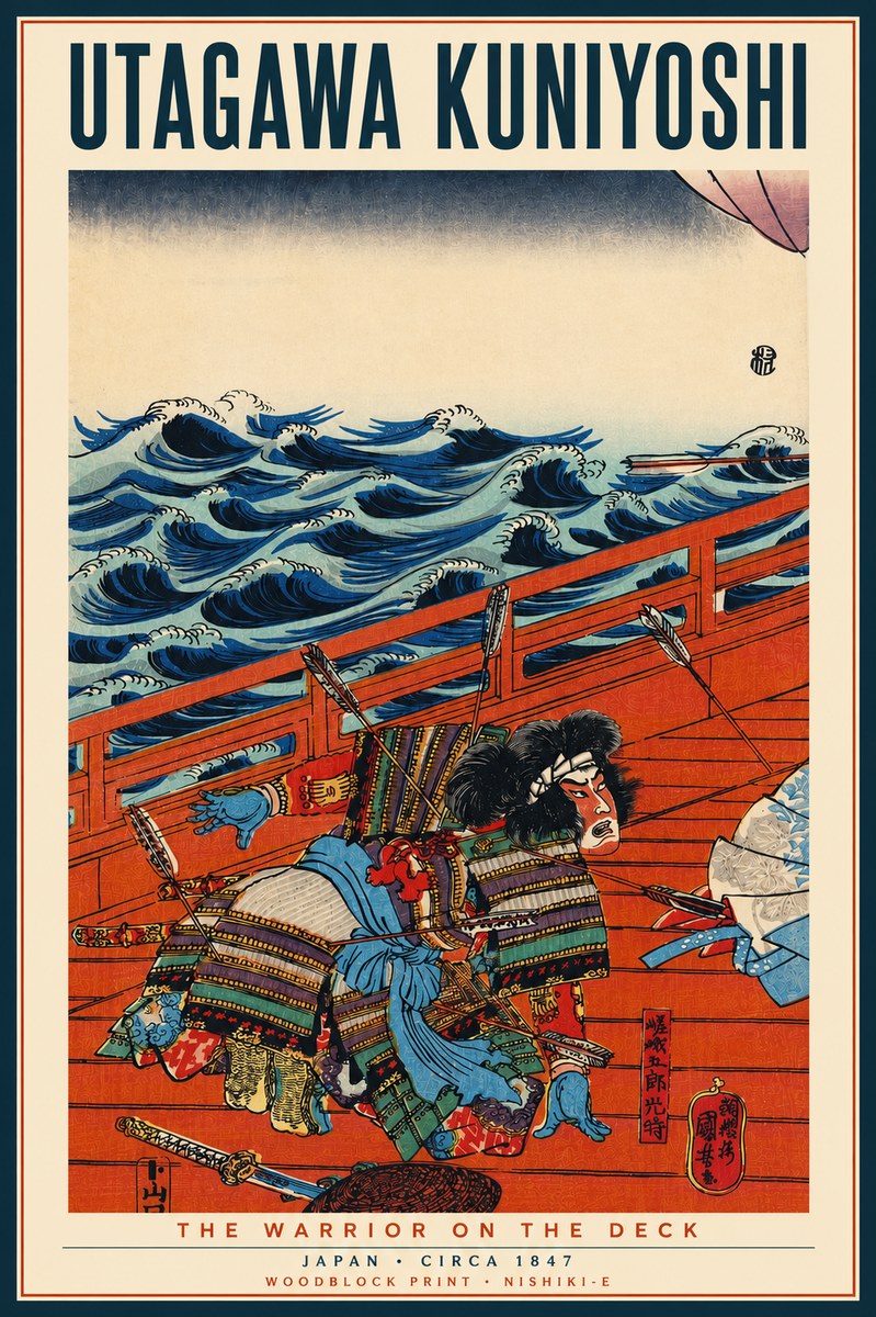 Utagawa Kuniyoshi The Warrior on the Deck No4 - Poster