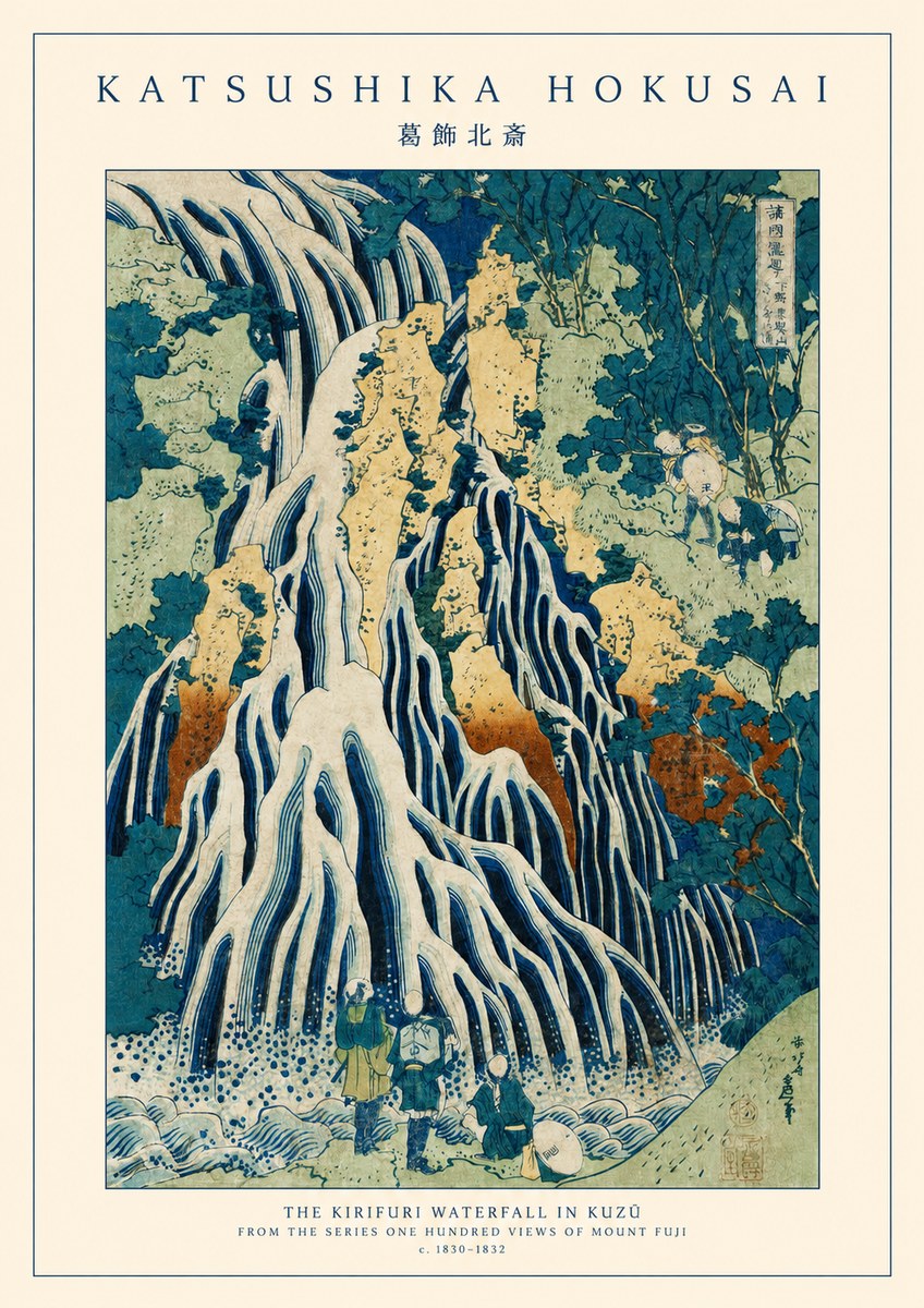 Katsushika Hokusai The Kirifuri Waterfall in Kuzū from the Series One Hundred Views of Mount Fuji No1 - Poster