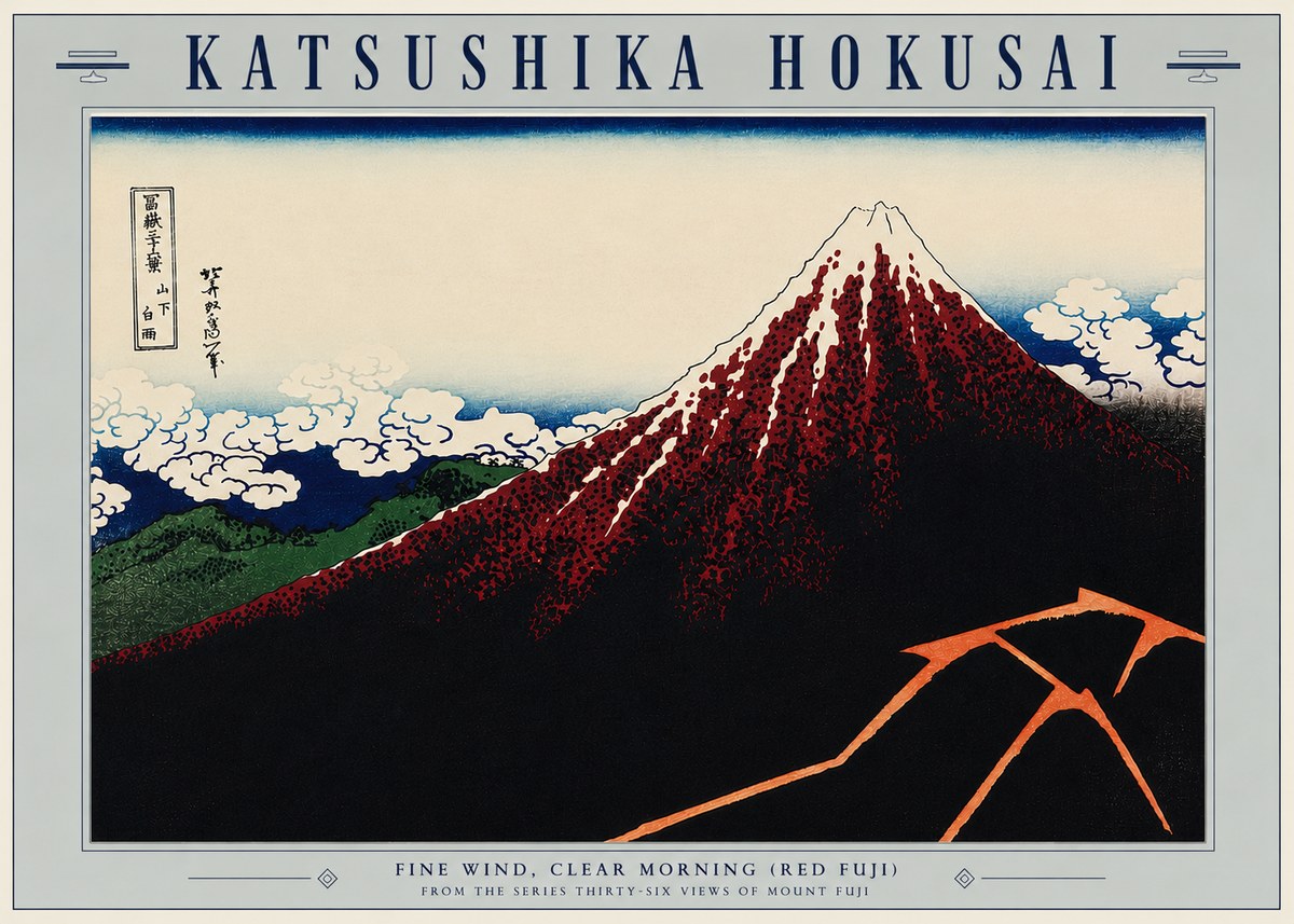 Katsushika Hokusai Fine Wind, Clear Morning (Red Fuji) II No5 - Poster