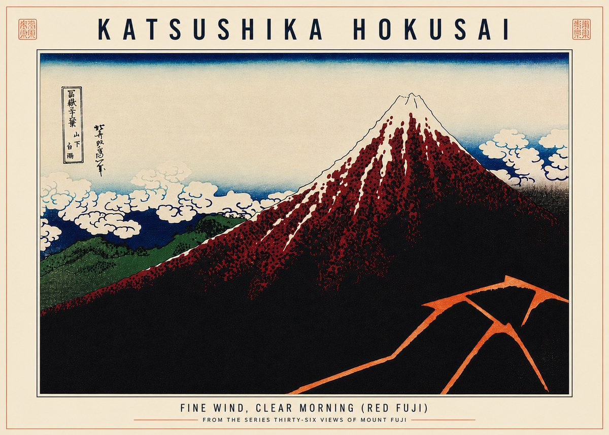 Katsushika Hokusai Fine Wind, Clear Morning (Red Fuji) II No6 - Poster