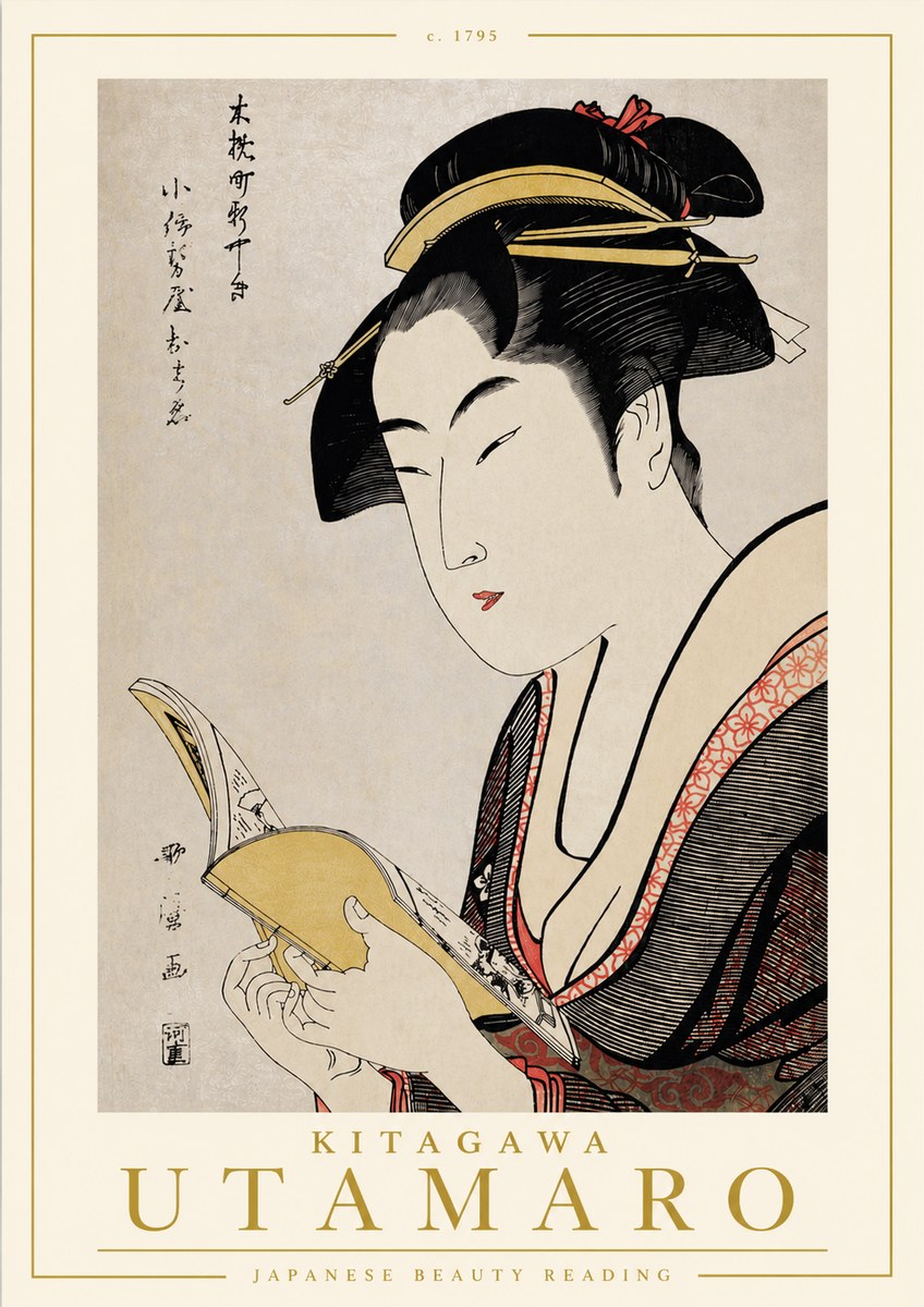 Kitagawa Utamaro Japanese Beauty Reading No4 - Poster