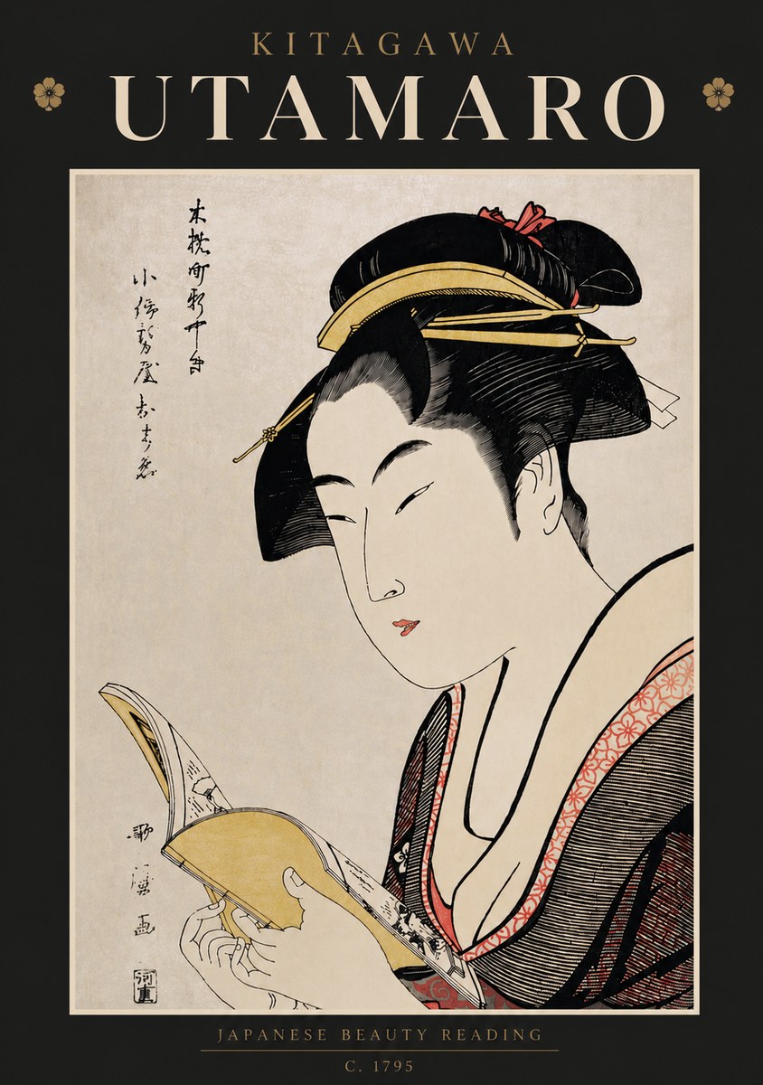 Kitagawa Utamaro Japanese Beauty Reading No6 - Poster