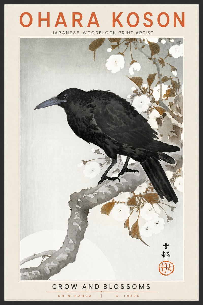 Ohara Koson Crow and Blossoms I No4 - Poster