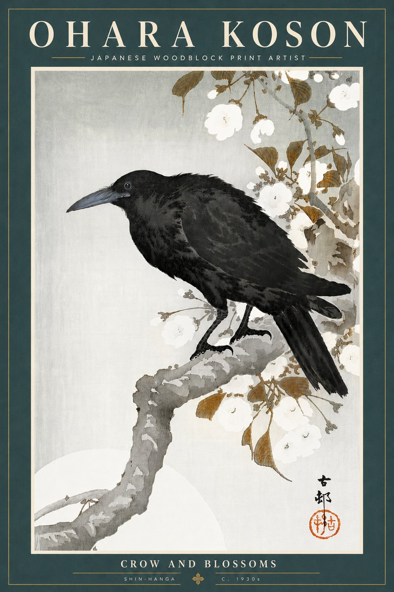 Ohara Koson Crow and Blossoms I No5 - Poster
