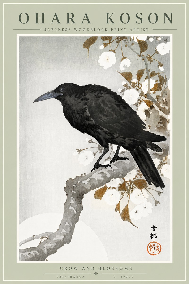 Ohara Koson Crow and Blossoms I No6 - Poster