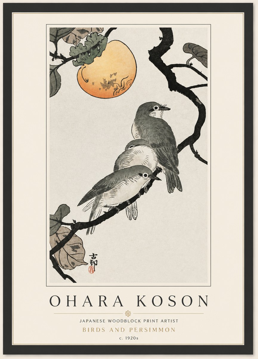 Ohara Koson Birds and Persimmon No4 - Poster