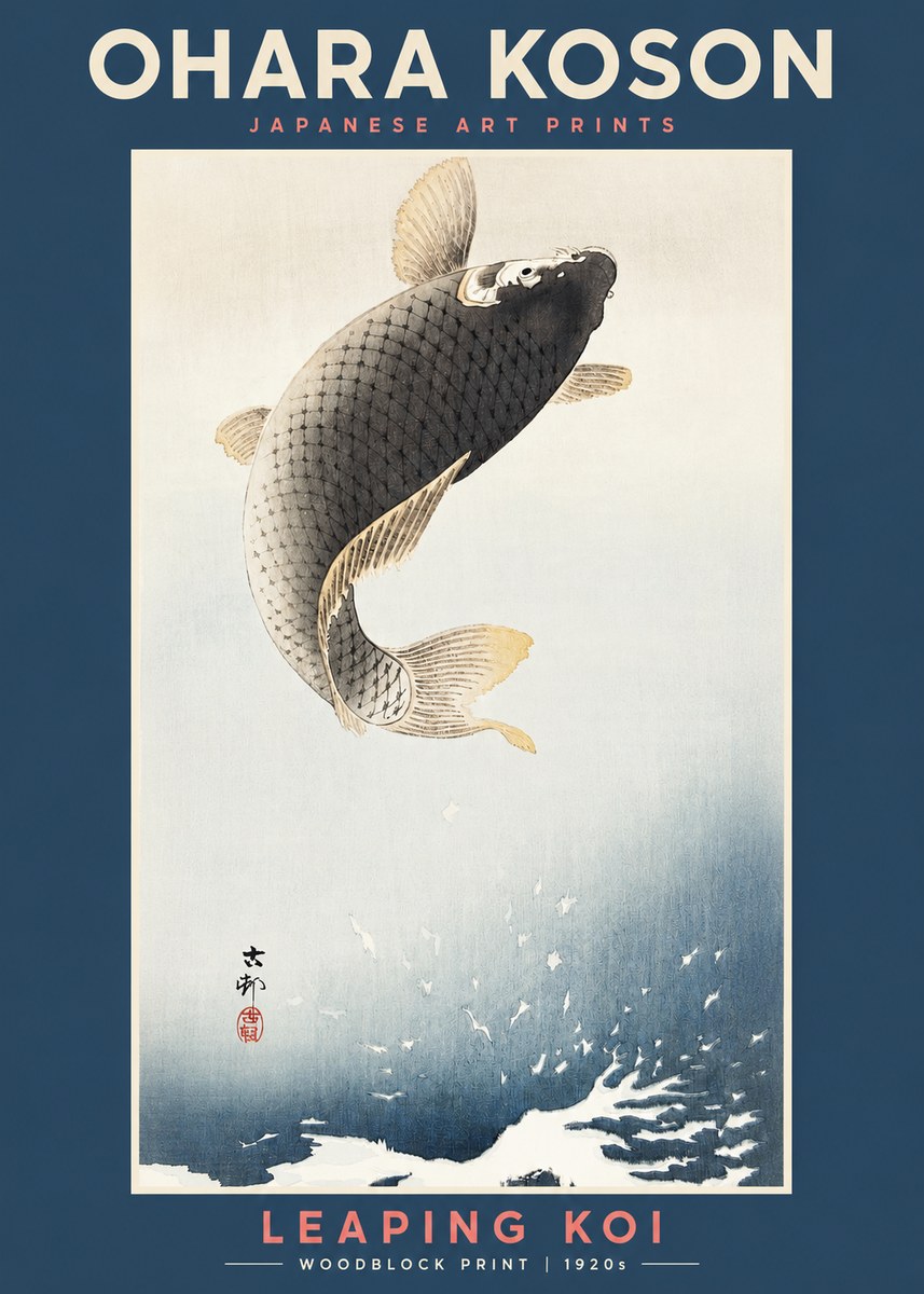 Ohara Koson Leaping Koi I No2 - Poster