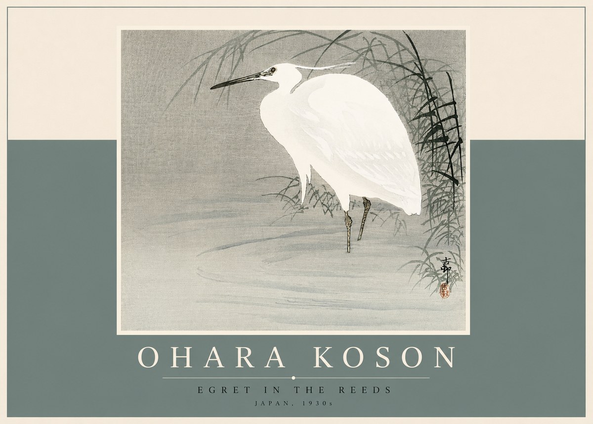 Ohara Koson Egret in the Reeds No2 - Poster