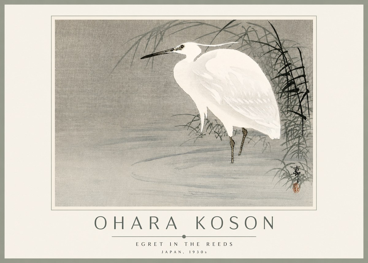 Ohara Koson Egret in the Reeds No3 - Poster