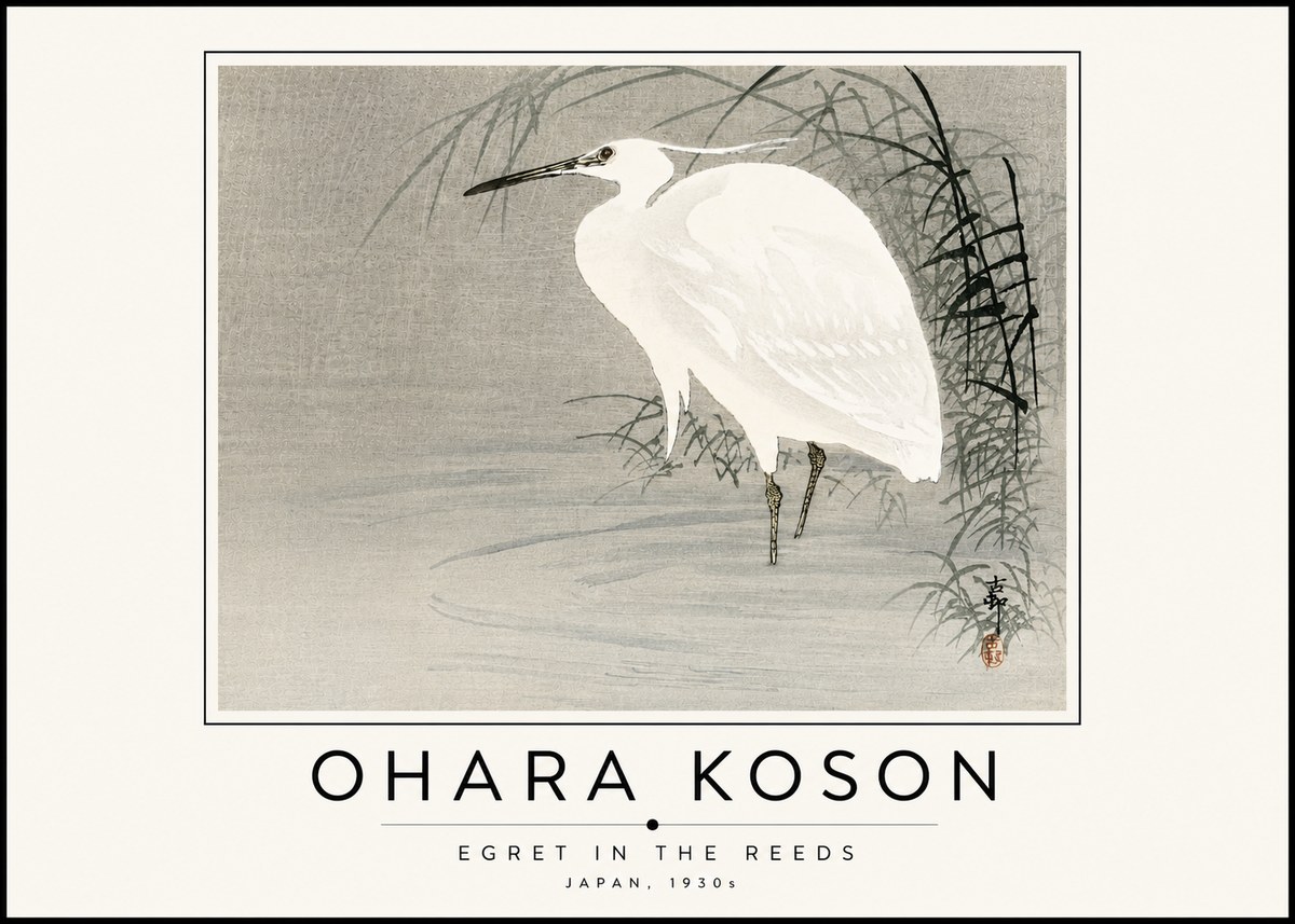 Ohara Koson Egret in the Reeds No6 - Poster