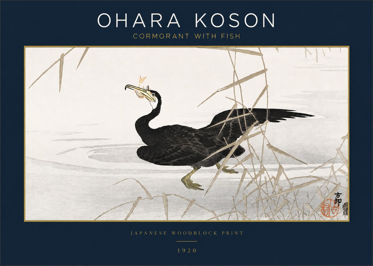 Ohara Koson Cormorant with Fish No2 - Poster