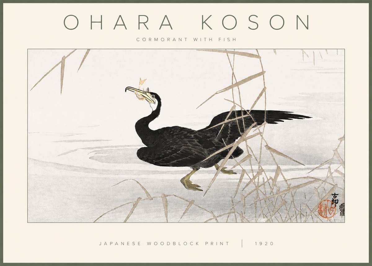 Ohara Koson Cormorant with Fish No3 - Poster