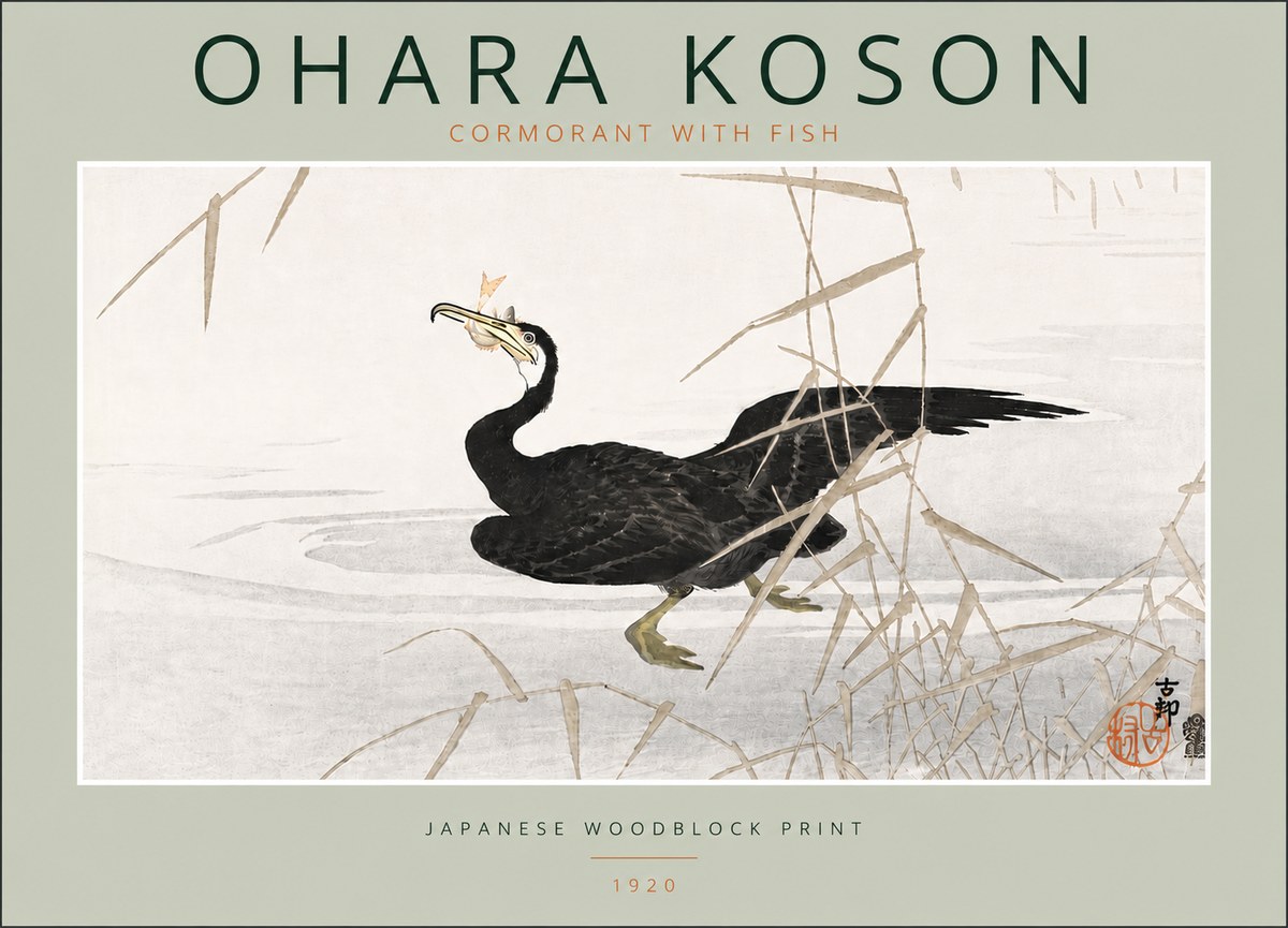 Ohara Koson Cormorant with Fish No5 - Poster