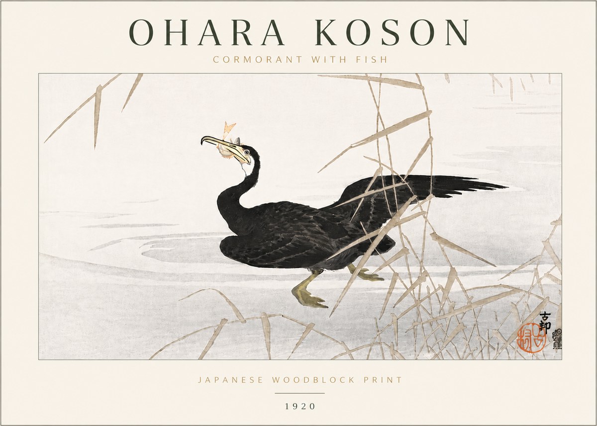 Ohara Koson Cormorant with Fish No6 - Poster