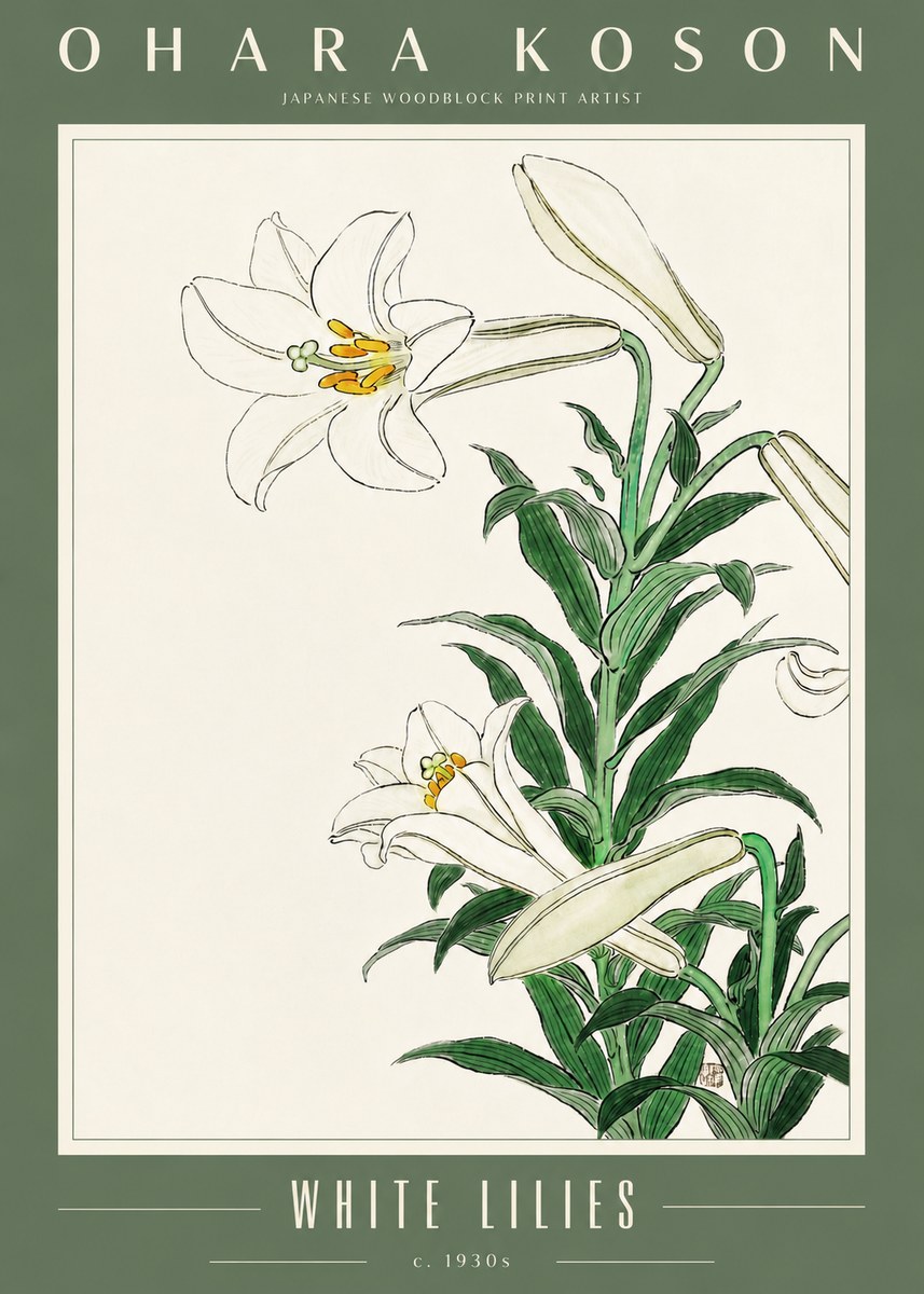 Ohara Koson White Lilies No4 - Poster