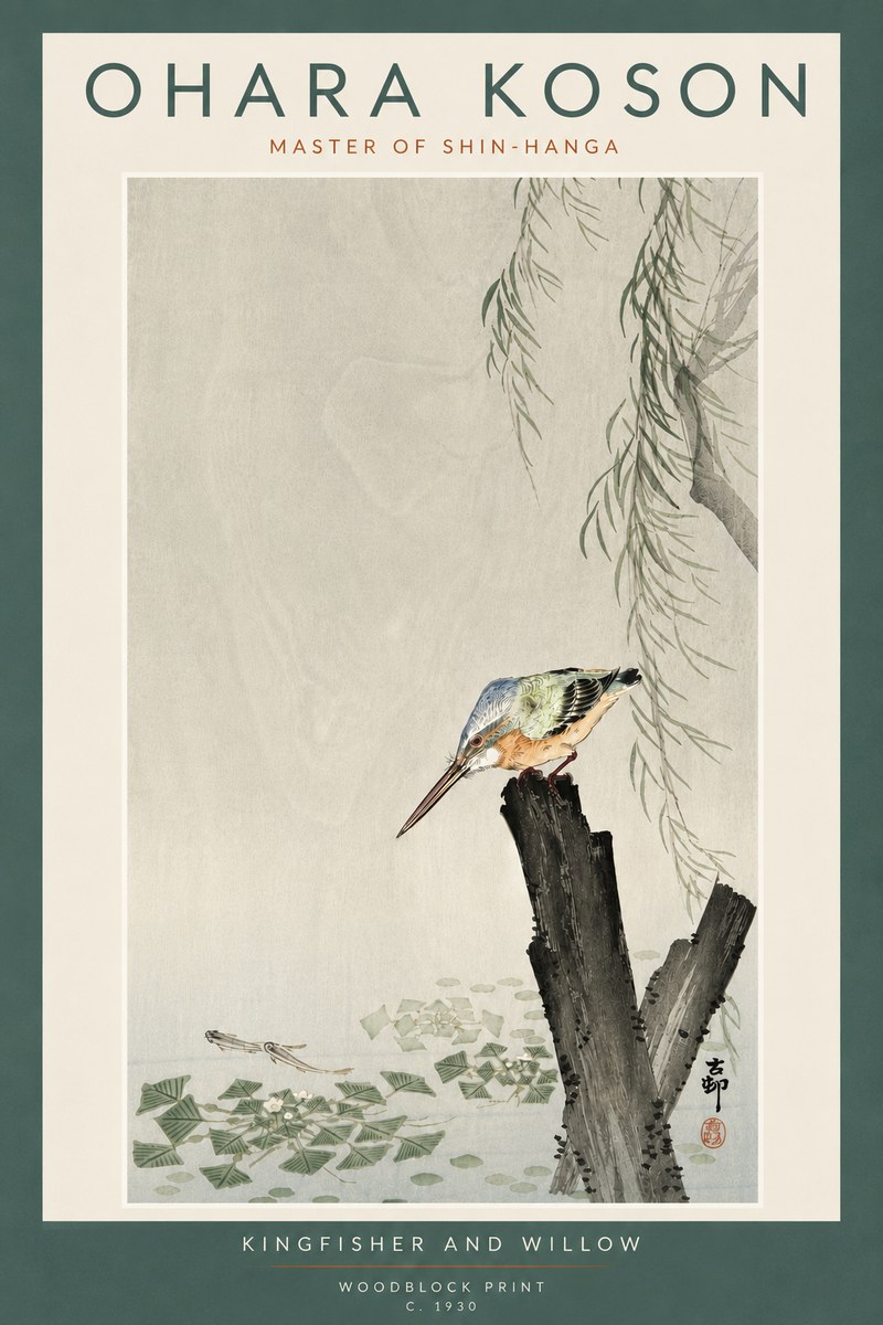 Ohara Koson Kingfisher and Willow No6 - Poster