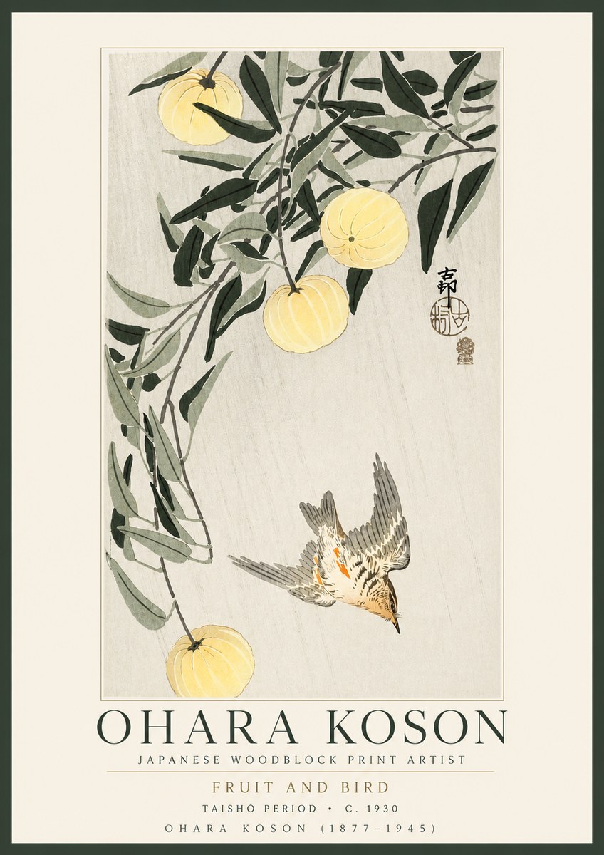 Ohara Koson Fruit and Bird No3 - Poster