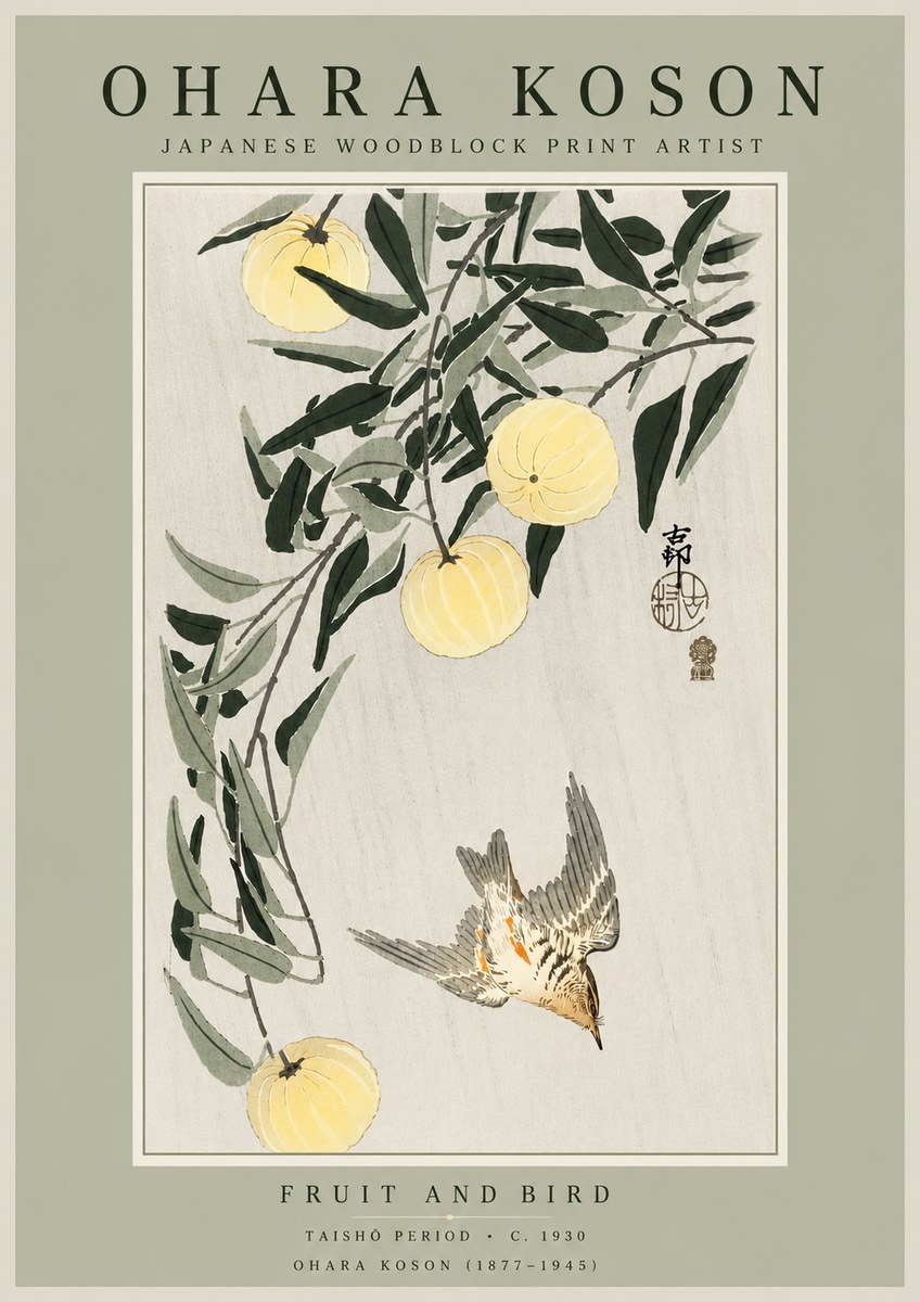 Ohara Koson Fruit and Bird No6 - Poster