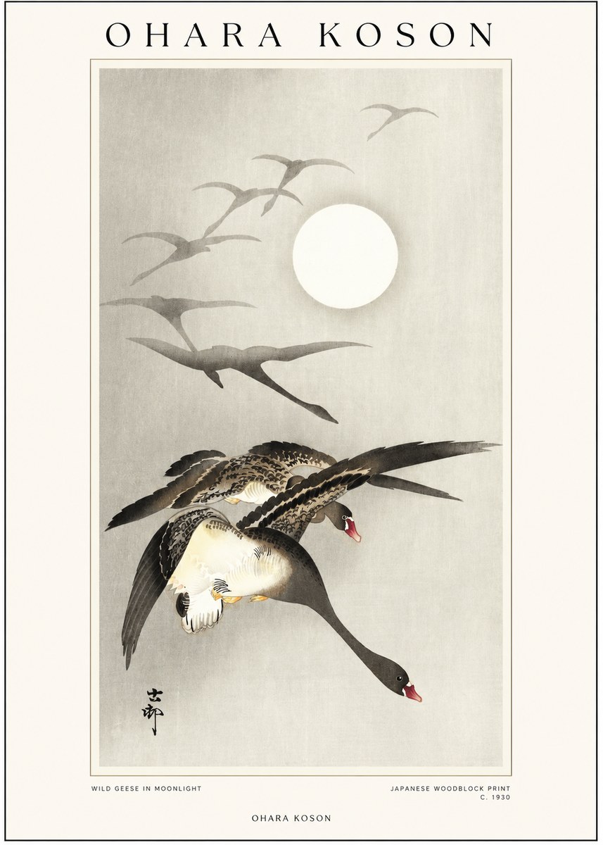 Ohara Koson Wild Geese in Moonlight I No1 - Poster